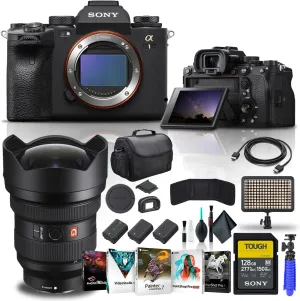 Sony Alpha 1 Mirrorless Digital Camera Body Only ILCE-1/B, Sony FE 12-24mm f/2.8 GM Lens, 128GB Tough Memory Card, Corel Photo Software, 2 x NP-FZ100 Compatible Battery, LED Light, and More