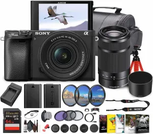 Sony Alpha a6100 Mirrorless Camera with 16-50mm OSS II Lens and 55-210mm Zoom Lenses (ILCE6100XB)   Photography Software   64GB Memory Card   NP-FW50 Battery   Camera Bag   Charger   More