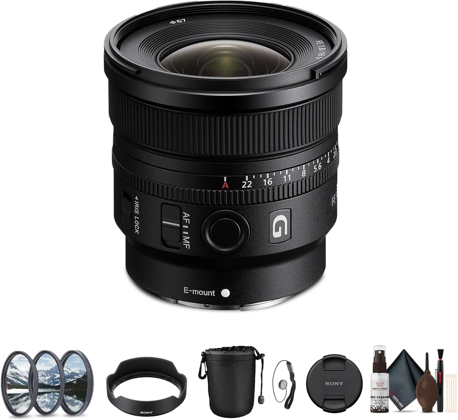 Sony FE 16mm f/1.8 G Ultra-Wide Lens for Sony E-Mount | Ideal for Landscape, Street Photography | Fast Aperture, Lightweight, Weather-Resistant | Includes Filter Kit, Cleaning Kit, Pouch & Cap Keeper
