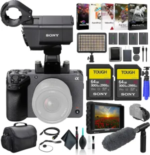 Sony FX30 Digital Cinema Camera with XLR Handle Unit ILME-FX30, 4K Monitor, 2 x 64GB SF-G Tough Card, Pro Mic, Bag, 3 x NP-FZ100 Compatible Battery, LED Light, External Charger, and More