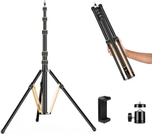 Soonpho Aluminum Tripod Stand with Reversible Legs,8.8ft/2.7m Adjustable Portable Travel Light Stand with Phone Clip & Ball-Head for Outdoor Photography and Studio Video Speedlite Strobe-11lb Capacity