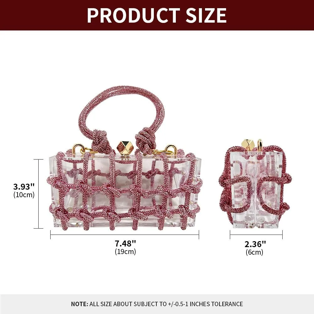 Sparkly Acrylic Clutch Purses for Women with Rhinestone Transparent Bag, Perfect for Bridal Events Prom (Pink)