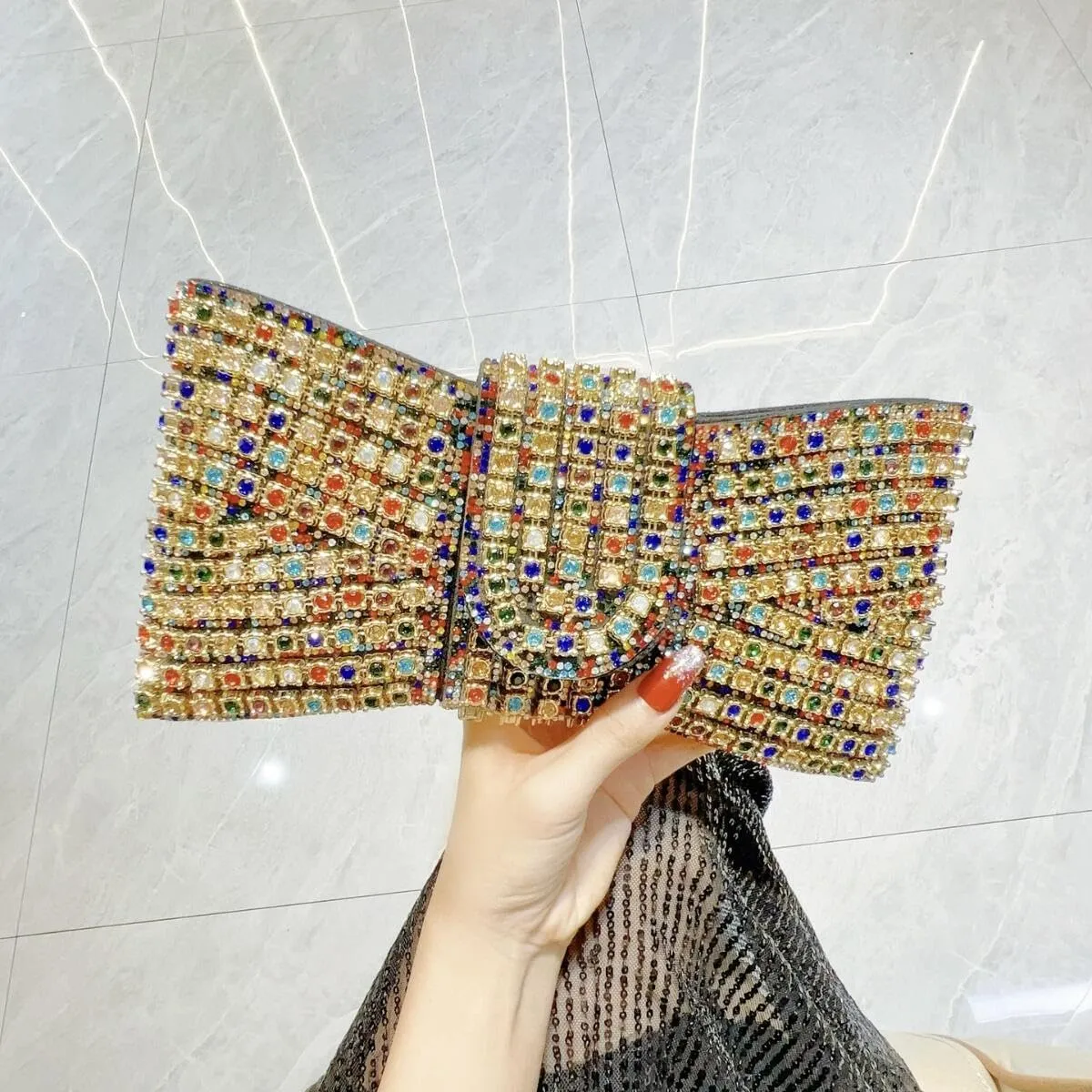 Sparkly Diamond Bow Evening Bag Clutch Purses for Women Rhinestone Glitter Shoulder Handbag for Party Prom Cocktail Wedding