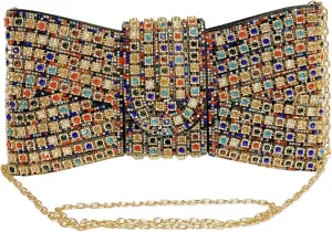 Sparkly Diamond Bow Evening Bag Clutch Purses for Women Rhinestone Glitter Shoulder Handbag for Party Prom Cocktail Wedding