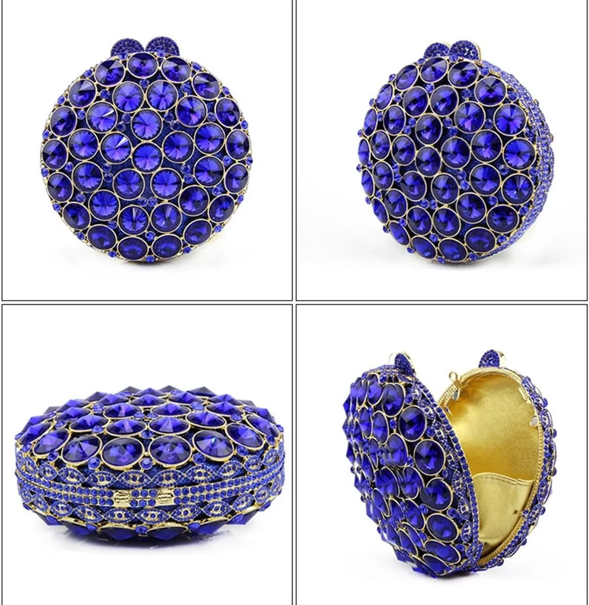 Sparkly Round Shape Evening Bag Luxury Crystal Clutch Formal Rhinestone Purse Party Wedding Cute Handbag