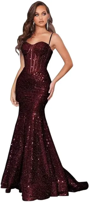 Sparkly Sequin Prom Dresses for Women Mermaid Gowns Evening Dresses Spaghetti Straps Bodycon Formal Party Dress