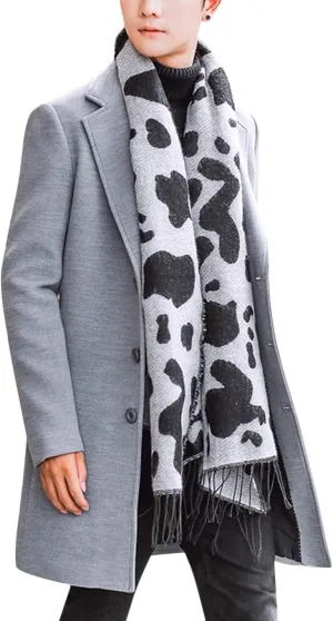 Springrain Men's Wool Blend Pea Coat Notched Collar Single Breasted Overcoat Warm Winter Trench Coat