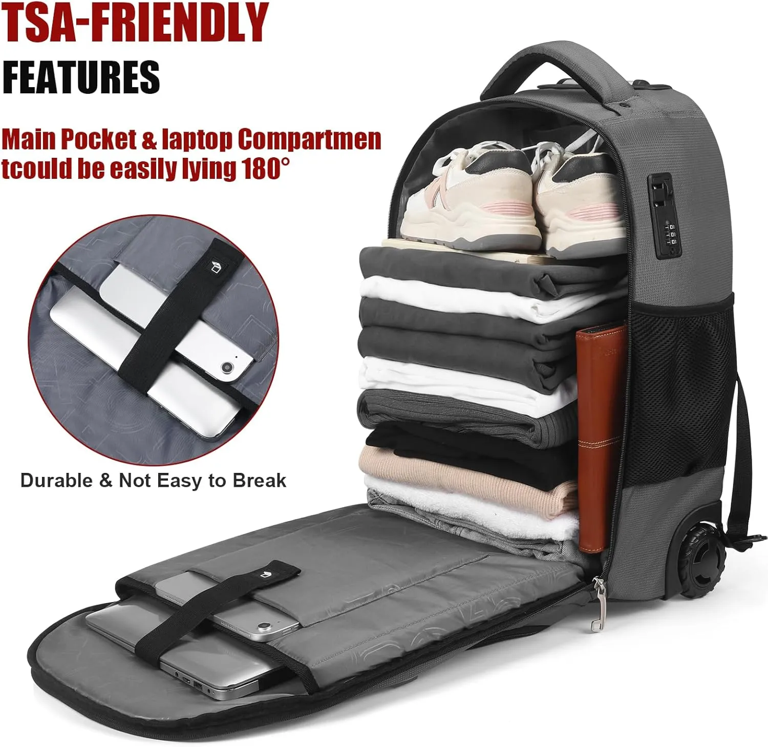 star cloud 21x14x9 Rolling Backpack with Wheels - Water-Resistant, 17.3" Laptop Compartment, Ideal Carry-On for Overnight Travel, College, Work - Wheeled Business Backpack for Adults
