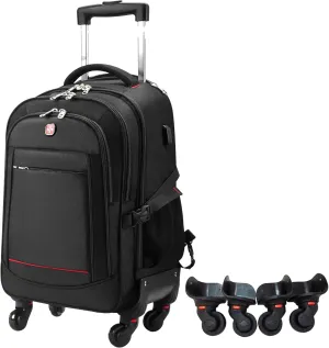 StarCloud 45L Rolling Backpack for 17.3" Laptop - 22x14x9", Water-Resistant Luggage with 4 Extra Wheels, Roller Travel Laptop Backpack for Business, Wheeled Backpack for Travel and Commuting