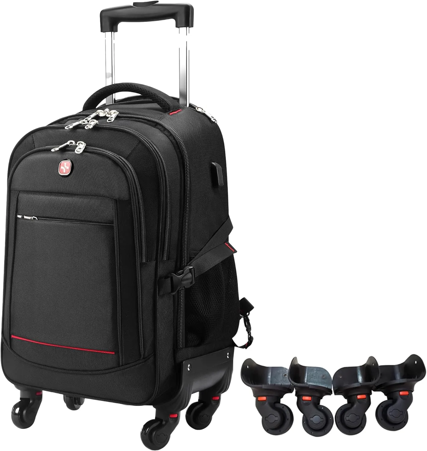 StarCloud 45L Rolling Backpack for 17.3" Laptop - 22x14x9", Water-Resistant Luggage with 4 Extra Wheels, Roller Travel Laptop Backpack for Business, Wheeled Backpack for Travel and Commuting