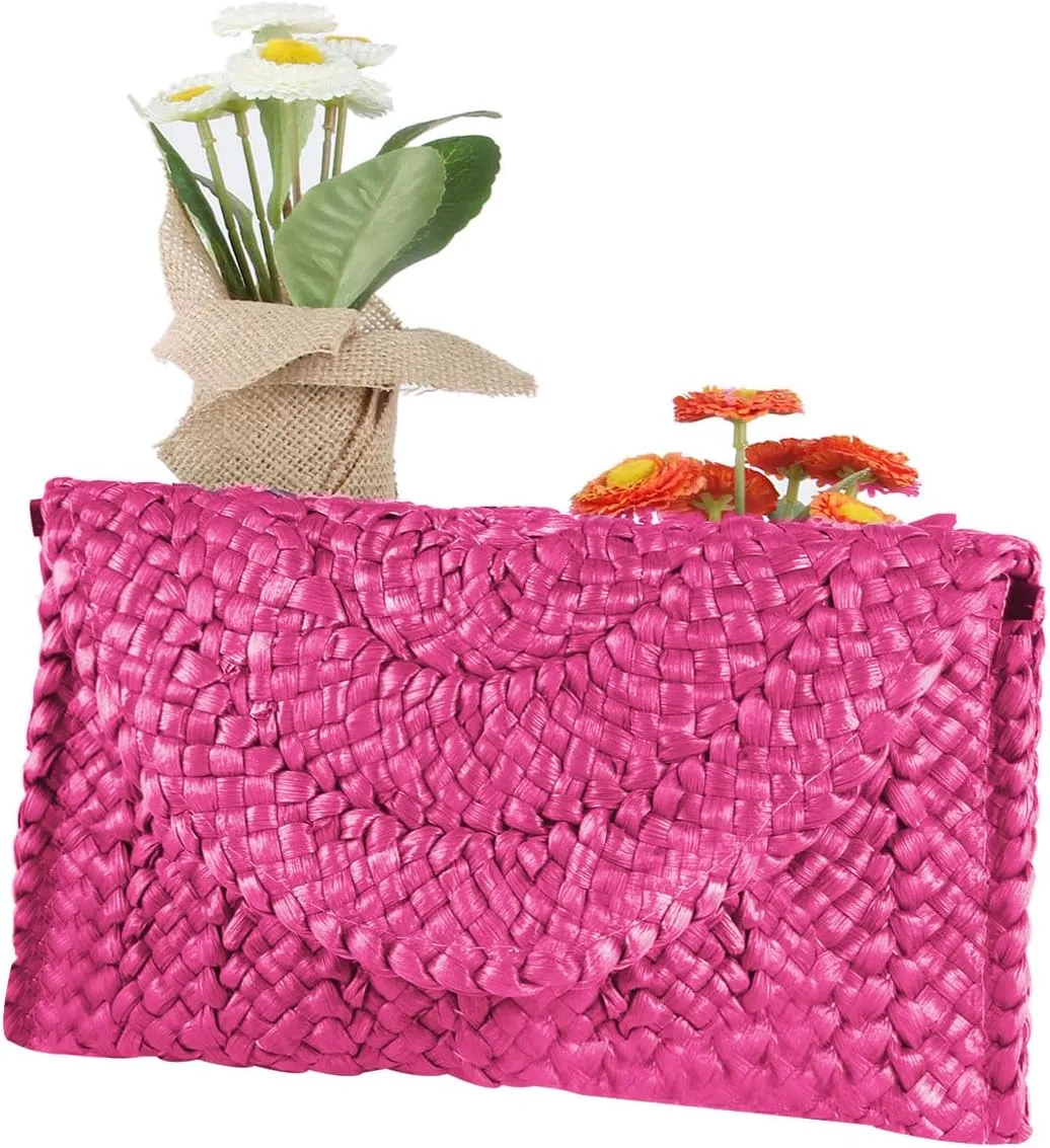Straw Clutch Purses for Women Summer Beach Bags Envelope Woven Clutch Handbags