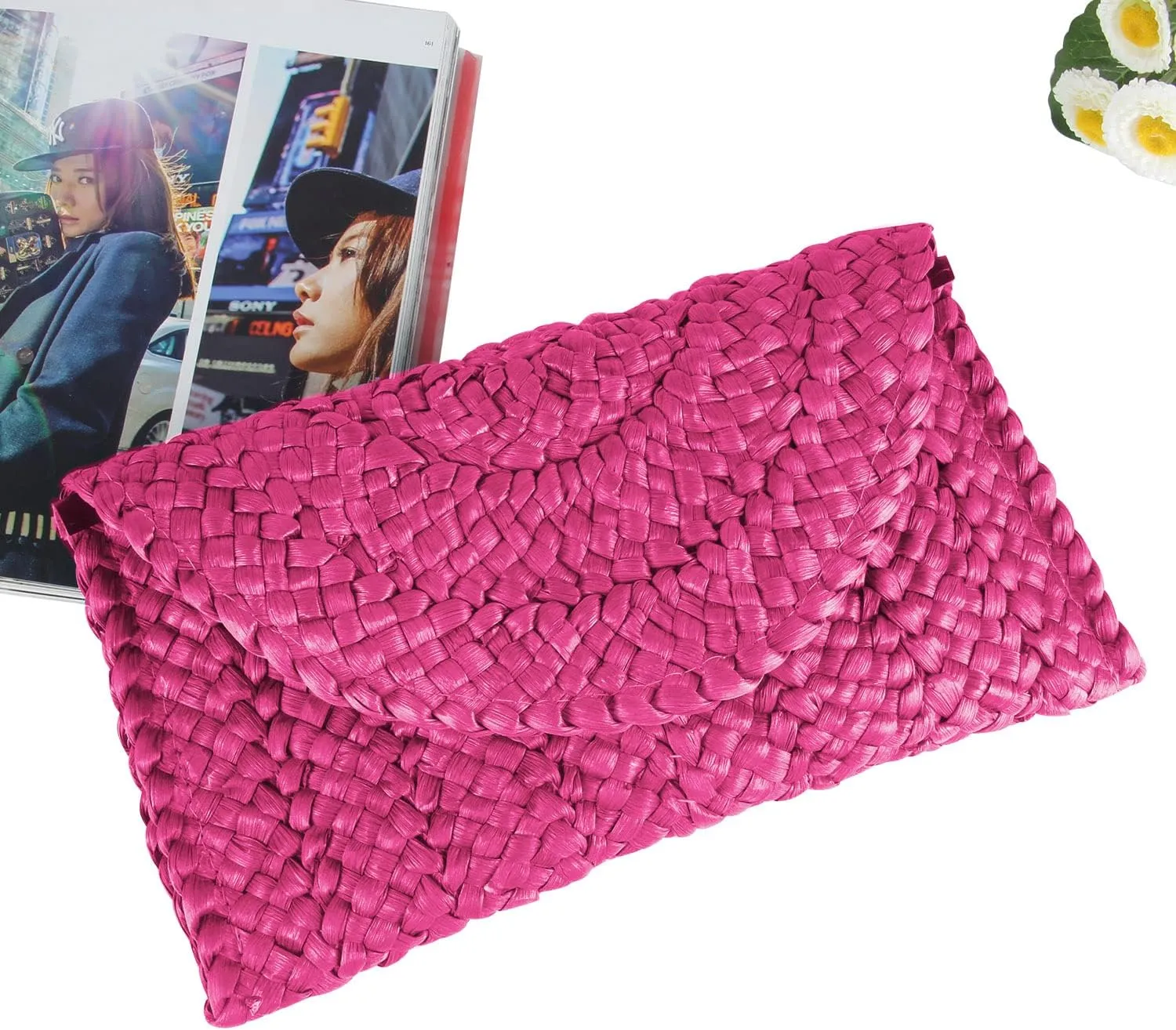 Straw Clutch Purses for Women Summer Beach Bags Envelope Woven Clutch Handbags