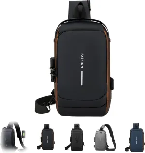 Streamline Anti-Theft Sling Bag - USB Charging Sport Crossbody Pack, Weather-Resistant Shoulder Bag for Daily Commute (Dark Brown)
