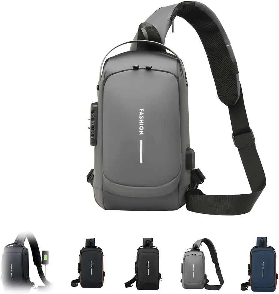 Streamline Anti-Theft Sling Bag - USB Charging Sport Crossbody Pack, Weather-Resistant Shoulder Bag for Daily Commute (grey)