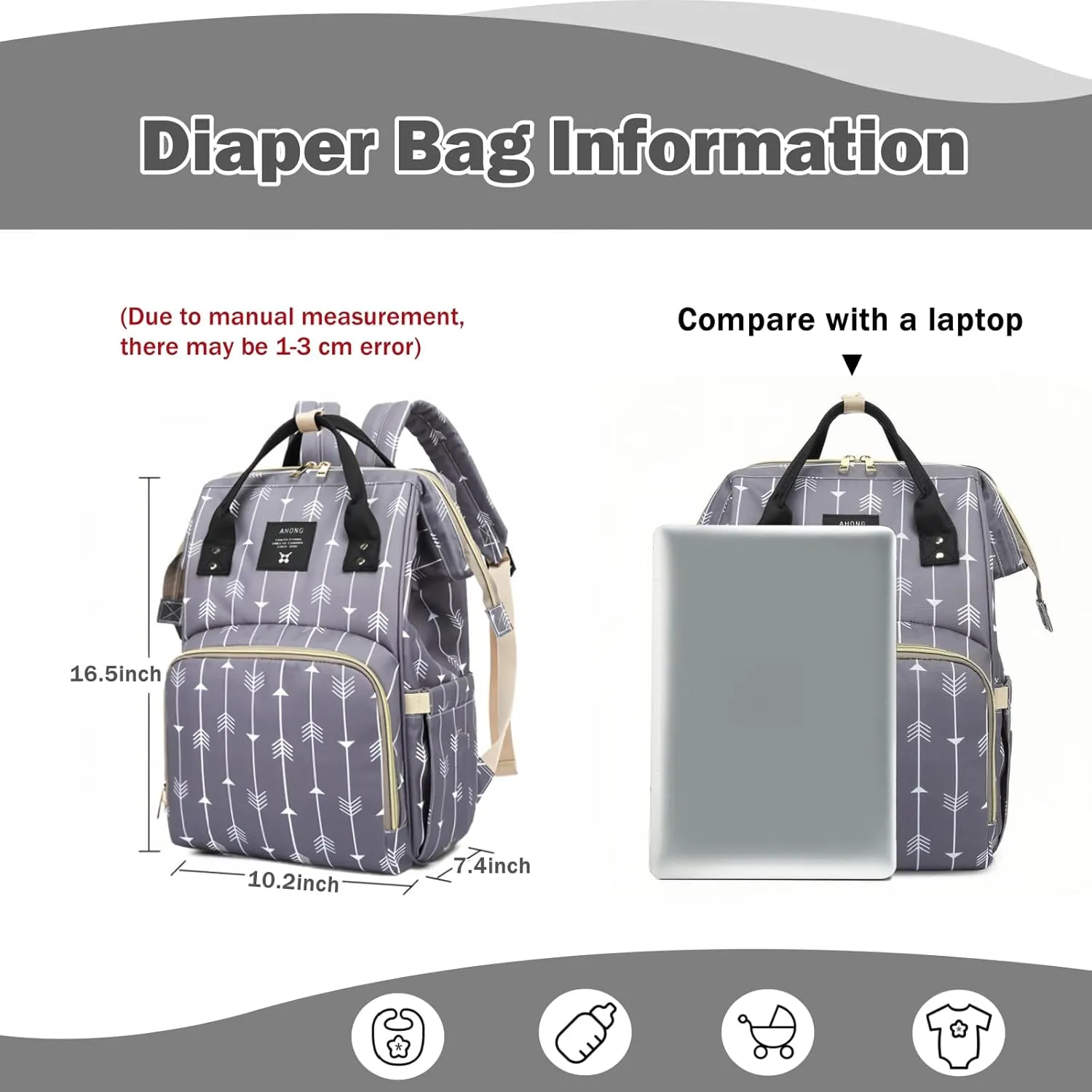 Stripe Prints Diaper Bag Backpack Multi-Function Waterproof Diaper Bag for Mom Essentials Baby Travel Diaper Backpack