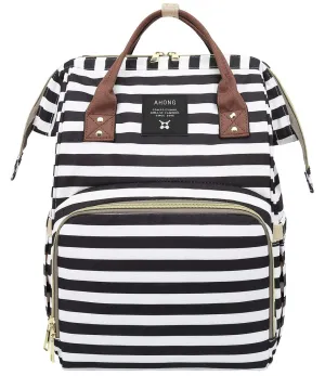 Stripe Prints Diaper Bag Backpack Multi-Function Waterproof Diaper Bag for Mom Essentials Baby Travel Diaper Backpack