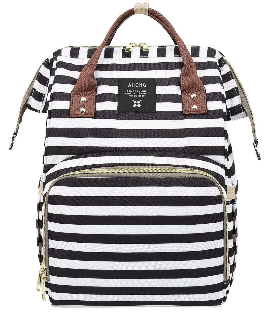 Stripe Prints Diaper Bag Backpack Multi-Function Waterproof Diaper Bag for Mom Essentials Baby Travel Diaper Backpack