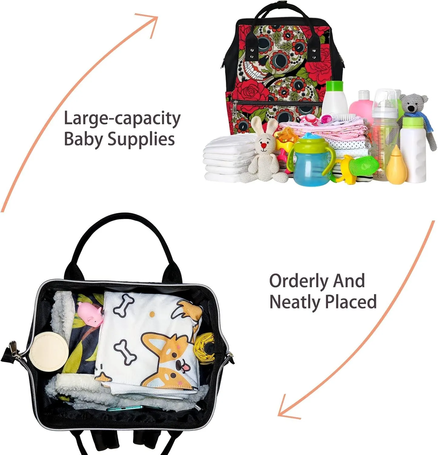 Sugar Skull Red Rose Diaper Bag Backpack Waterproof Backpack Baby Nappy Changing Bag for Travel Large Capacity Durable and Stylish for Woman