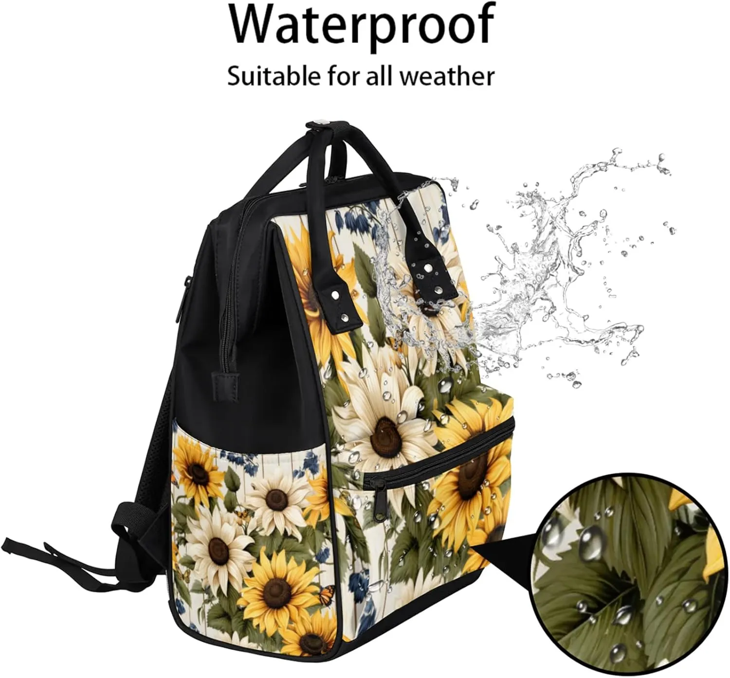 Sunflower Cottage Charm Double Shoulder Mommy Bag for Women, Polyester Large Capacity Diaper Backpack with Multi Pockets, Waterproof Adjustable Straps Diaper Bag for Moms Dads, 11''×7''×15.7''
