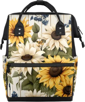 Sunflower Cottage Charm Double Shoulder Mommy Bag for Women, Polyester Large Capacity Diaper Backpack with Multi Pockets, Waterproof Adjustable Straps Diaper Bag for Moms Dads, 11''×7''×15.7''