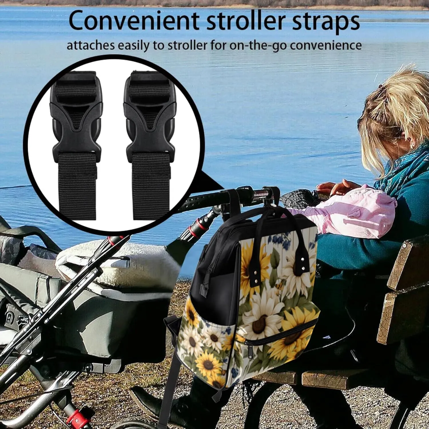 Sunflower Cottage Charm Double Shoulder Mommy Bag for Women, Polyester Large Capacity Diaper Backpack with Multi Pockets, Waterproof Adjustable Straps Diaper Bag for Moms Dads, 11''×7''×15.7''