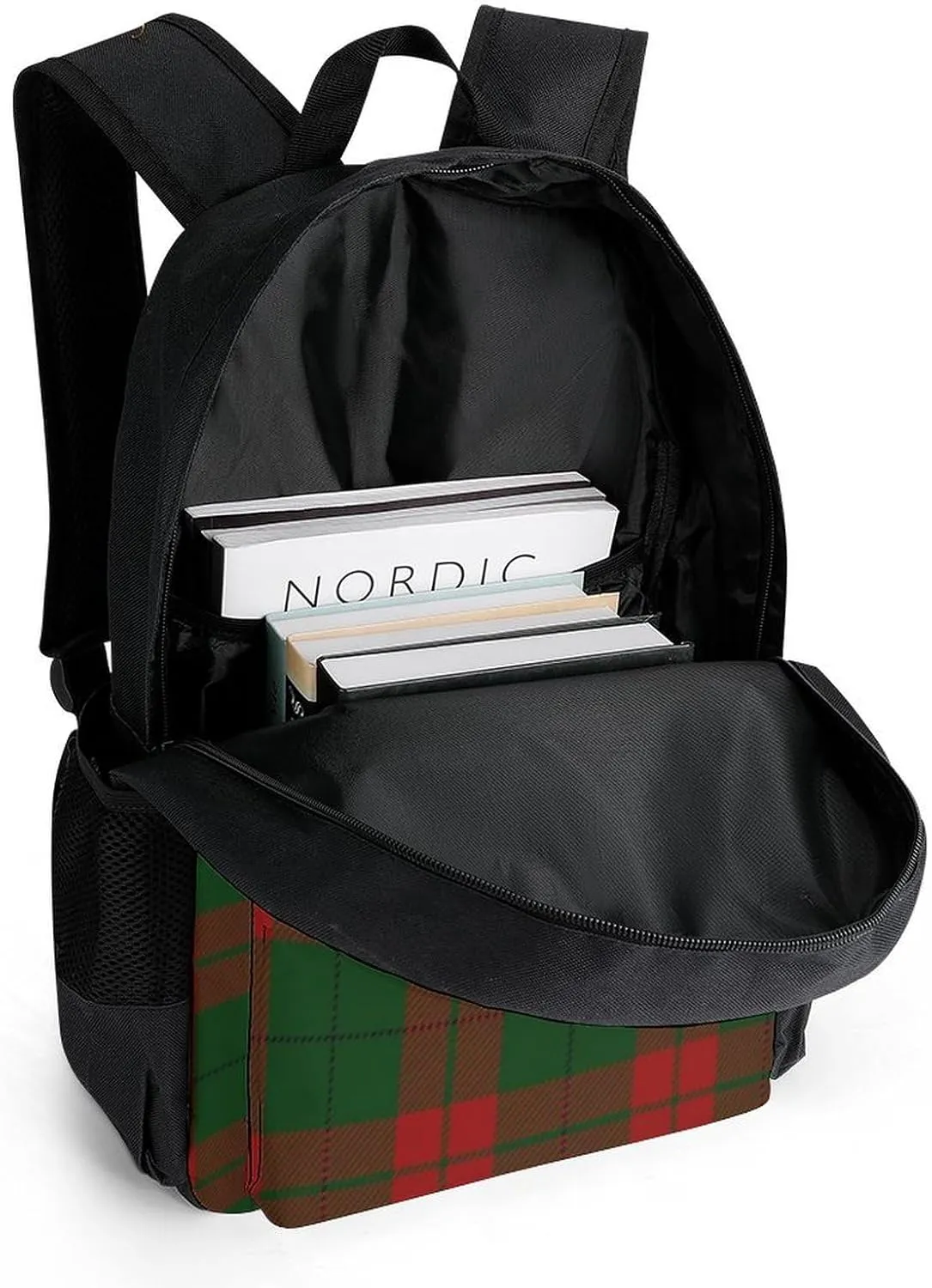 Supdreamc Men Women Lightweight Red Green Buffalo Check Plaid Christmas Pattern Backpack Large Capacity Carry On Bag With Padded Straps for Sports Work Walking Cycling