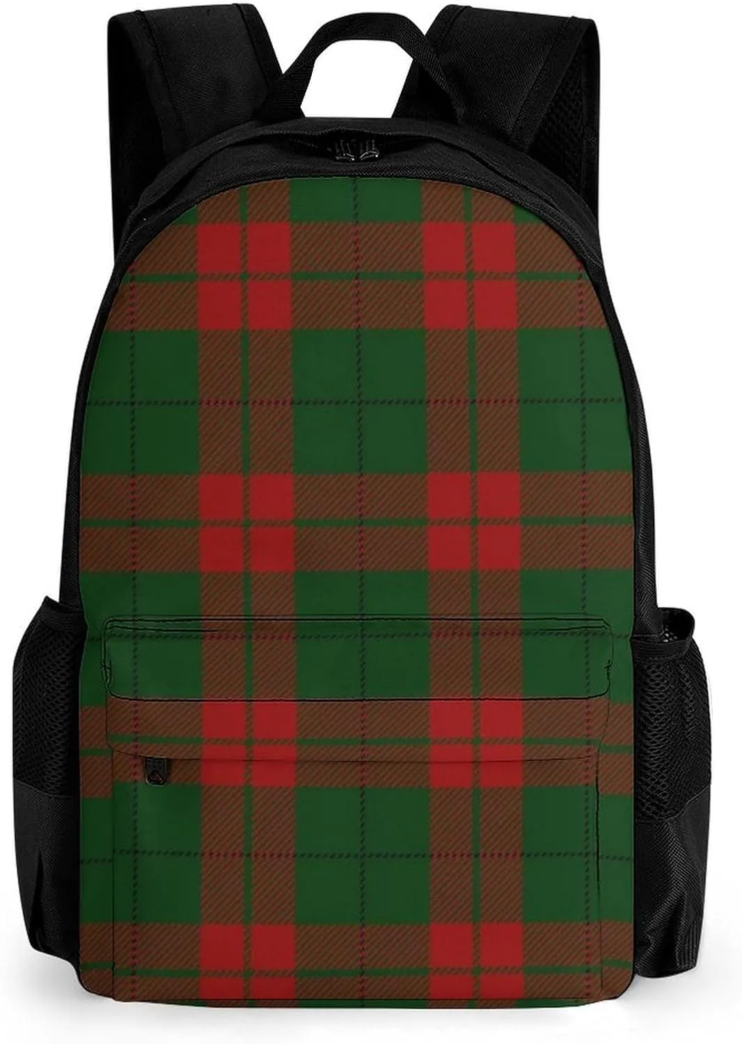Supdreamc Men Women Lightweight Red Green Buffalo Check Plaid Christmas Pattern Backpack Large Capacity Carry On Bag With Padded Straps for Sports Work Walking Cycling