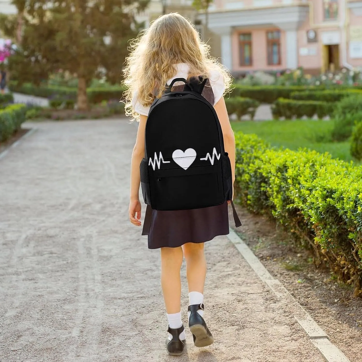 Supdreamc Men Women Polyester Love Heart Nurse Heartbeat Black And White Daypack Bookbag Big Capacity Shoulder Bag With Padded Straps for Climbing Travel Walking Cycling