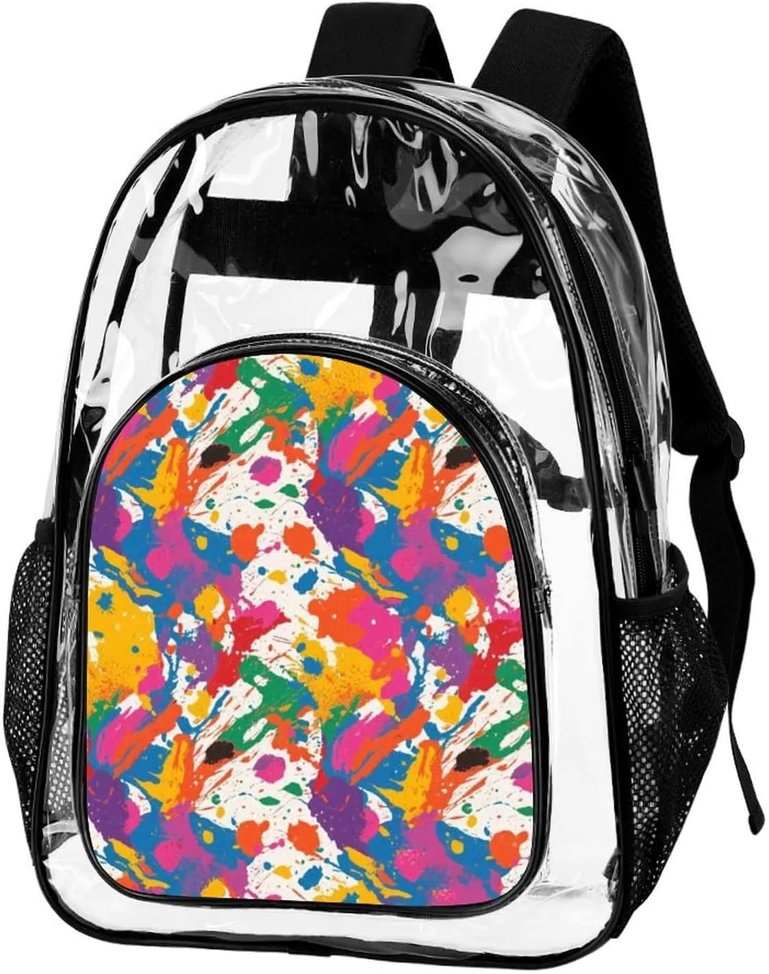 Supdreamc Men Women Transparent Colorful Splatter Color Art Daypack Bookbag Big Capacity Shoulder Bag With Padded Straps for Climbing Travel Walking Cycling
