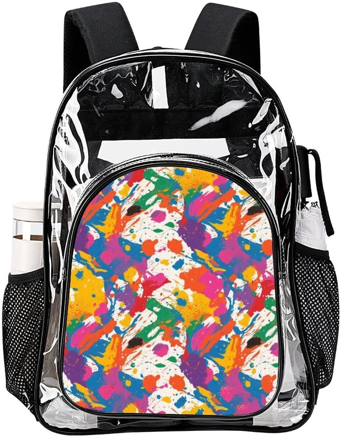 Supdreamc Men Women Transparent Colorful Splatter Color Art Daypack Bookbag Big Capacity Shoulder Bag With Padded Straps for Climbing Travel Walking Cycling