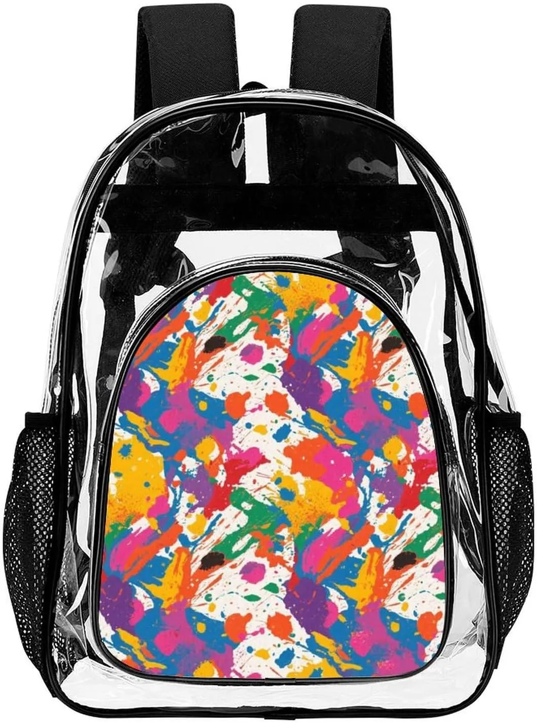 Supdreamc Men Women Transparent Colorful Splatter Color Art Daypack Bookbag Big Capacity Shoulder Bag With Padded Straps for Climbing Travel Walking Cycling