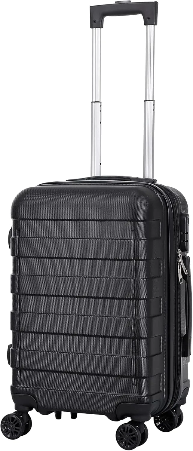 SUPER DEAL 21 Inch Carry On Luggage with Spinner Wheels, Expandable Hardside Suitcase Height Adjustable Durable Rolling Luggage with Porable Handle and Side Feet for Business Trips and Travel, Black
