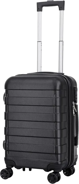 SUPER DEAL 21 Inch Carry On Luggage with Spinner Wheels, Expandable Hardside Suitcase Height Adjustable Durable Rolling Luggage with Porable Handle and Side Feet for Business Trips and Travel, Black