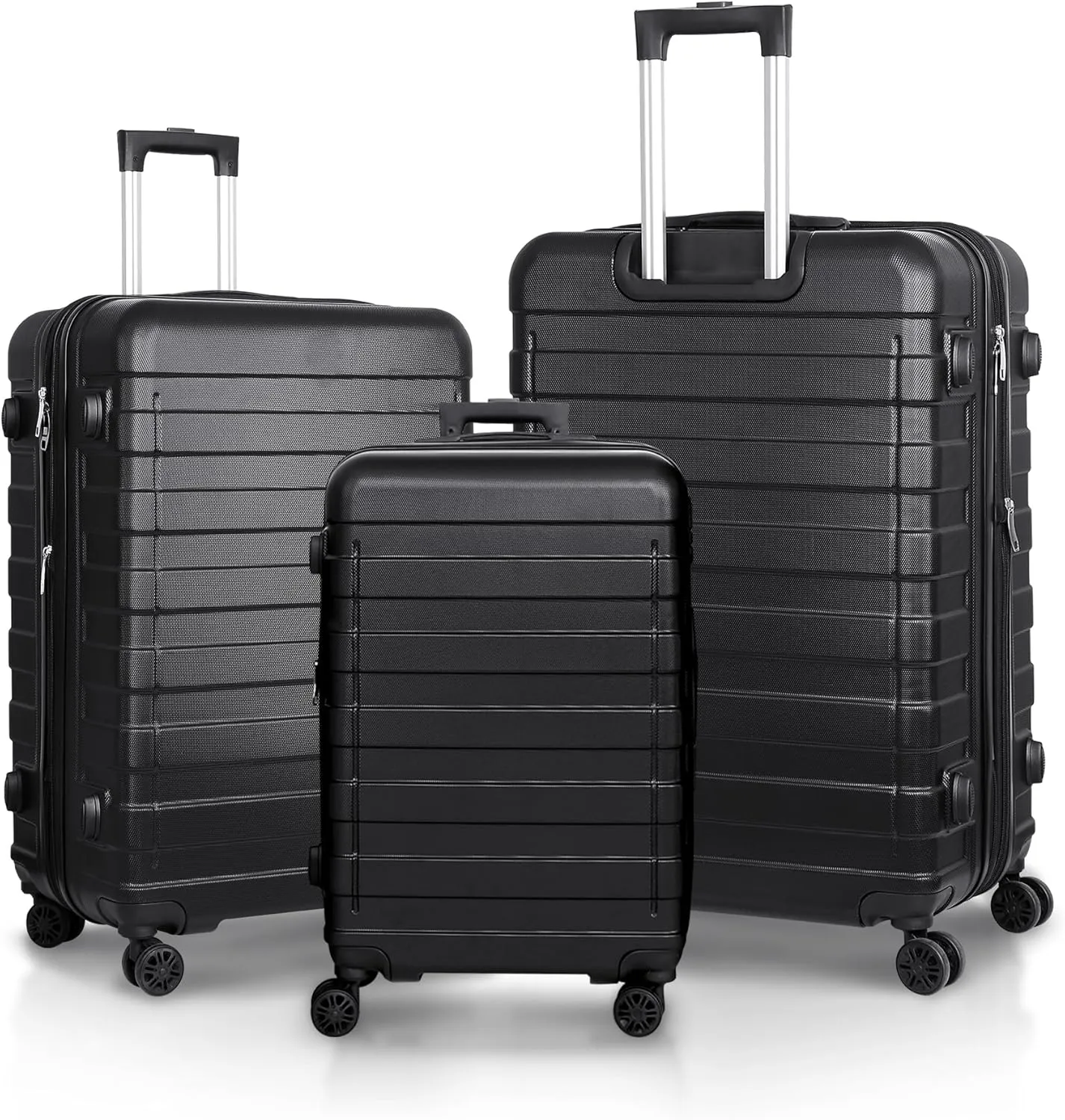SUPER DEAL Black Luggage Set 3 Piece Hardside Expandable Luggage with Spinner Wheels Hardshell Lightweight Durable Suitcases Travel Carry Ons, 21/26/30 inch