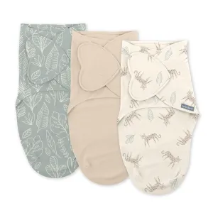 SwaddleMe by Ingenuity Monogram Collection Baby Swaddle, 100% Cotton, Improves Sleep & Calms Startle Reflex, 0-3 Months, Pocket Fold Design for Easy Changes, 1.0 TOG, 3-Pack - Born Free