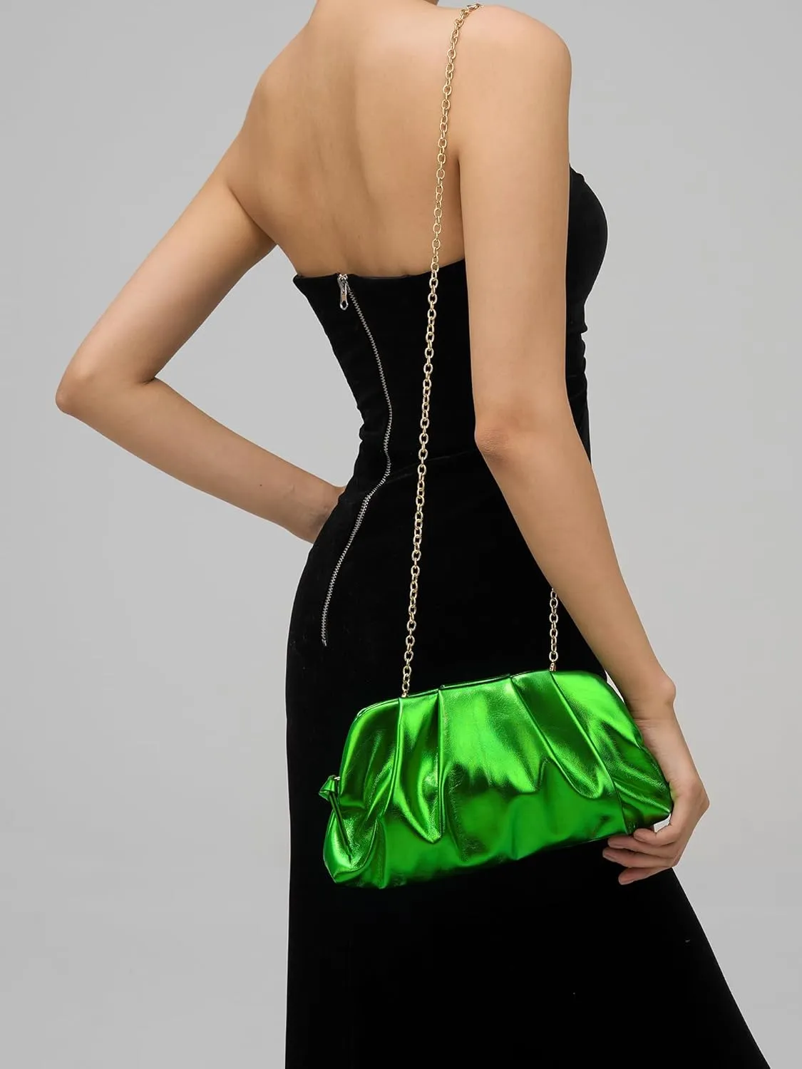 SWEETV Dressy Vegan Leather Clutch Purse for Women Formal, Soft Pleated PU Evening Clutch for Weddings, Proms, Cocktail-Gemma