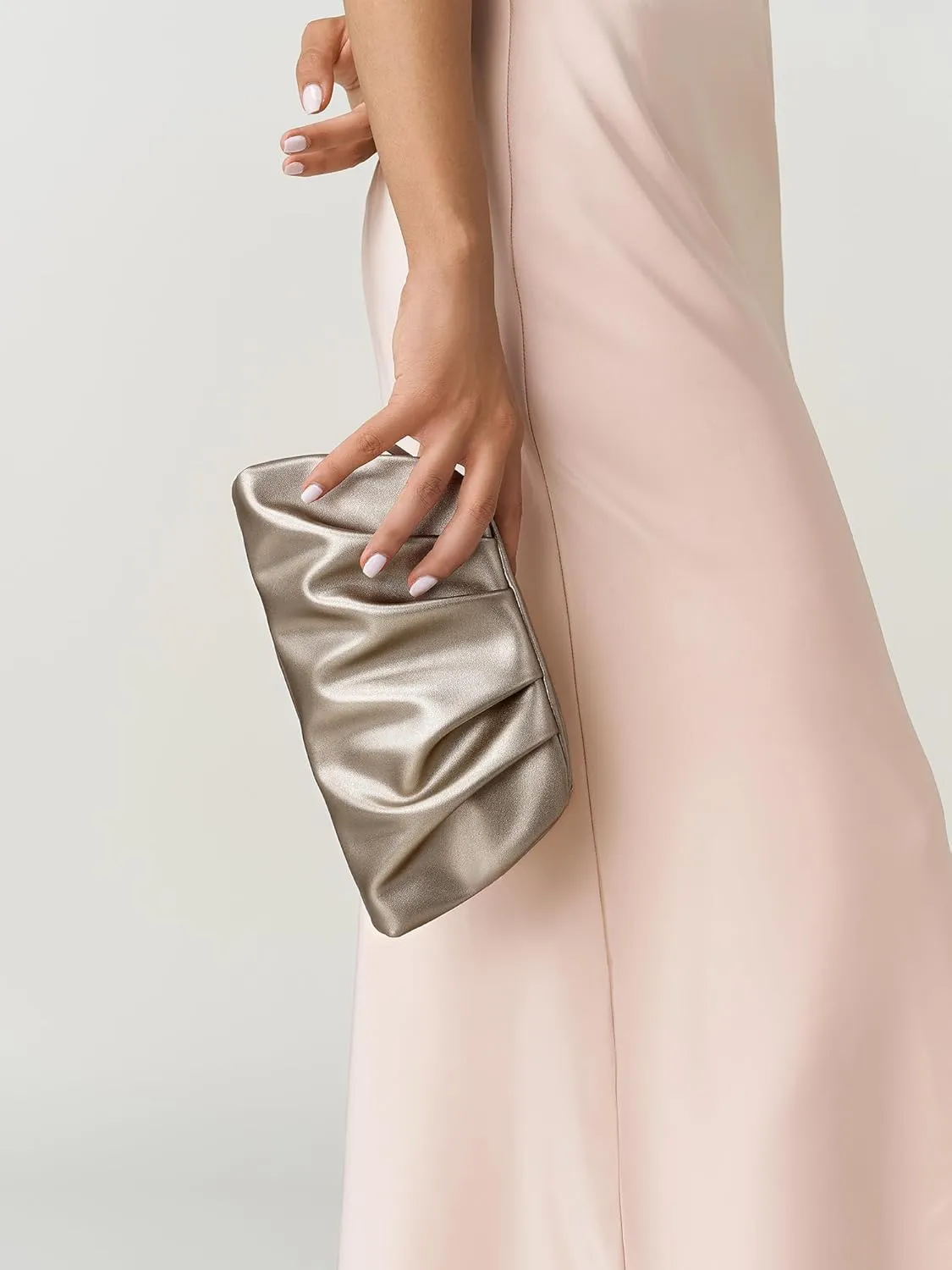 SWEETV Dressy Vegan Leather Clutch Purse for Women Formal, Soft Pleated PU Evening Clutch for Weddings, Proms, Cocktail-Gemma