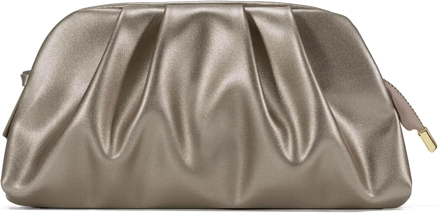 SWEETV Dressy Vegan Leather Clutch Purse for Women Formal, Soft Pleated PU Evening Clutch for Weddings, Proms, Cocktail-Gemma