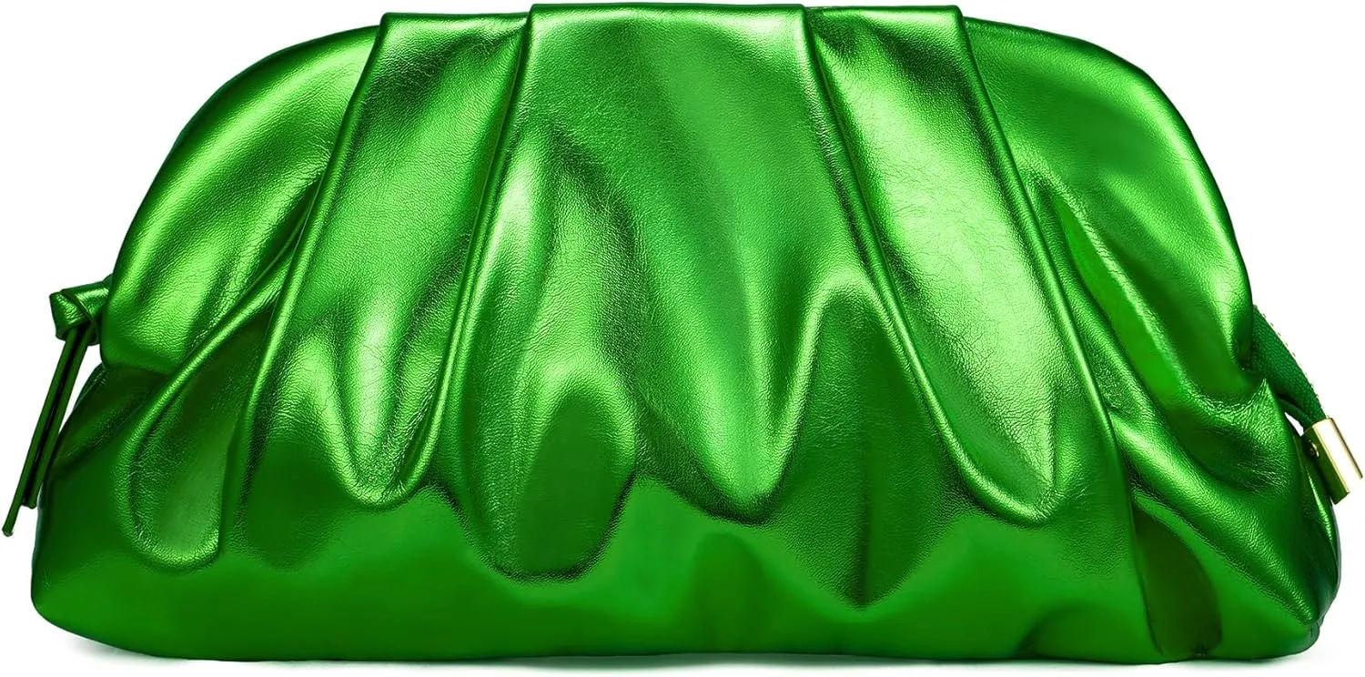 SWEETV Dressy Vegan Leather Clutch Purse for Women Formal, Soft Pleated PU Evening Clutch for Weddings, Proms, Cocktail-Gemma