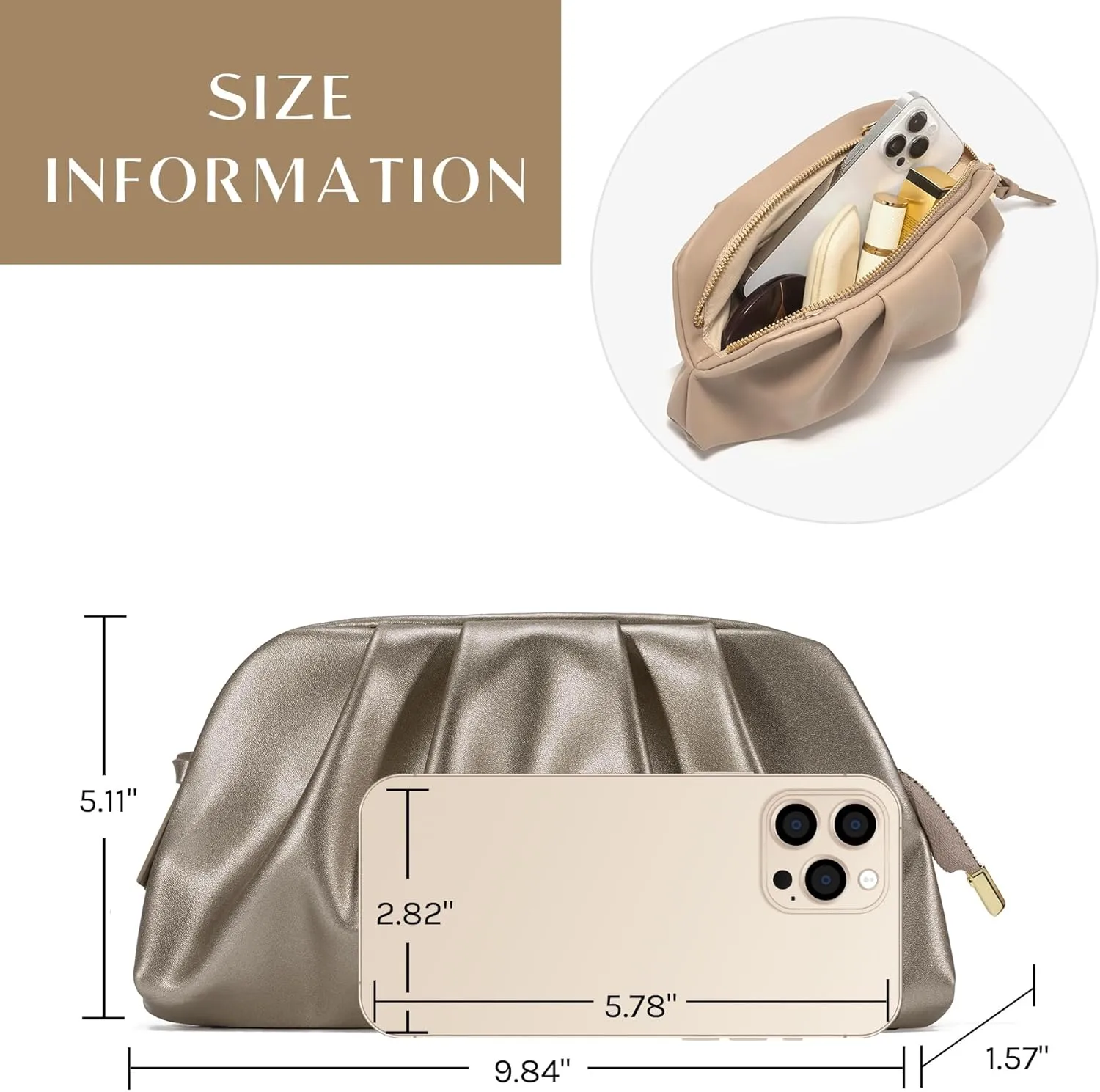 SWEETV Dressy Vegan Leather Clutch Purse for Women Formal, Soft Pleated PU Evening Clutch for Weddings, Proms, Cocktail-Gemma