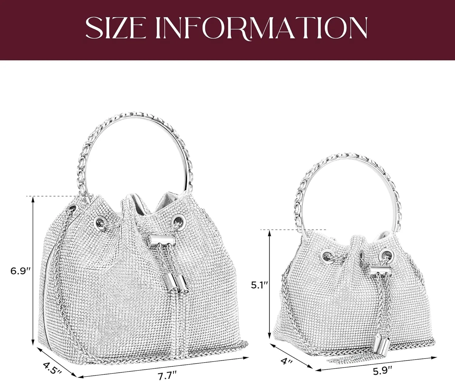 SWEETV Women's Rhinestone Bucket Bag Sparkly Sequin Evening Handbag Purse for Formal/Wedding/Cocktail/Prom/Party/Club