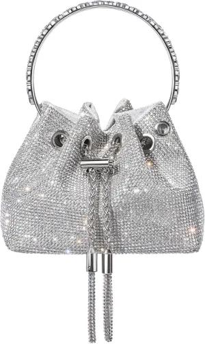 SWEETV Women's Rhinestone Bucket Bag Sparkly Sequin Evening Handbag Purse for Formal/Wedding/Cocktail/Prom/Party/Club