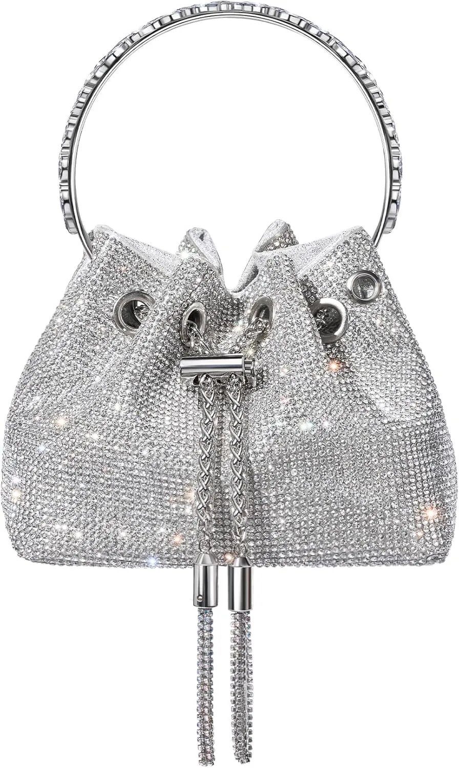 SWEETV Women's Rhinestone Bucket Bag Sparkly Sequin Evening Handbag Purse for Formal/Wedding/Cocktail/Prom/Party/Club