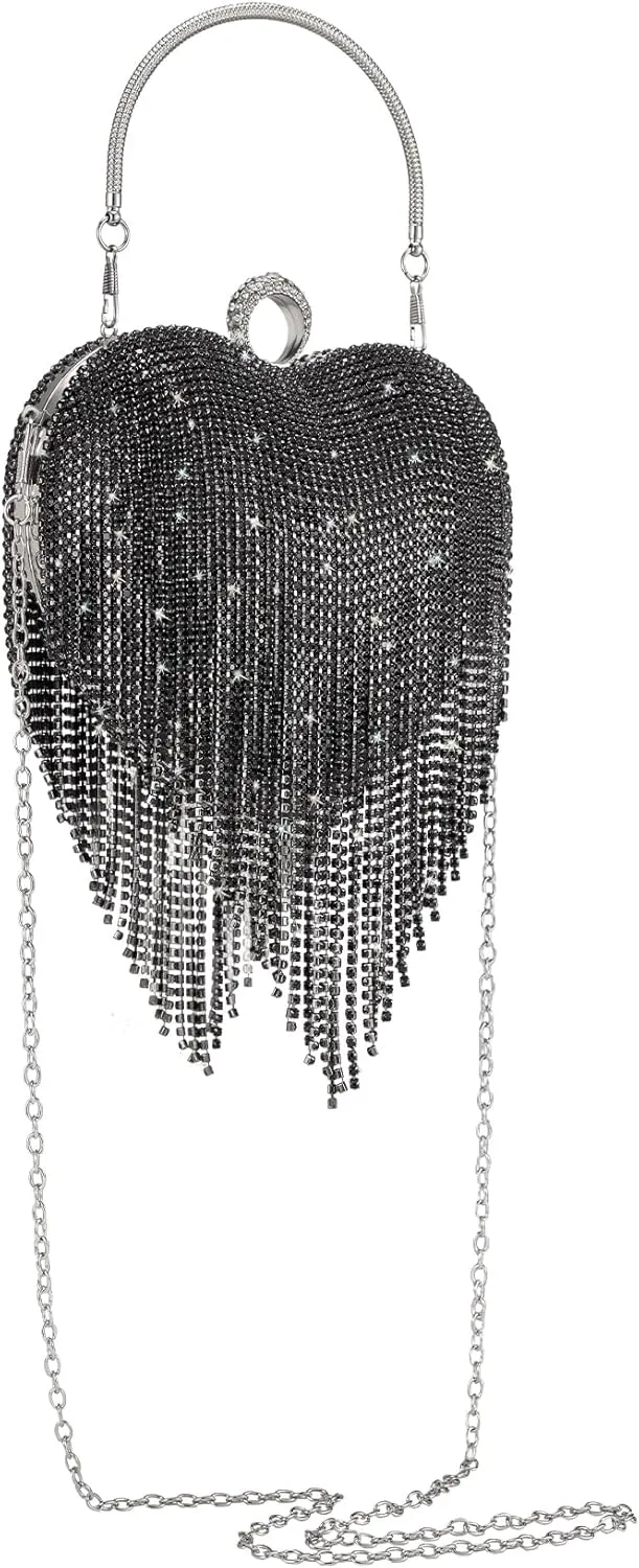 SWEETV Womens Rhinestone Heart Purse,Sparkly Evening Clutch Bag for Formal/Wedding/Cocktail/Prom/Party/Club