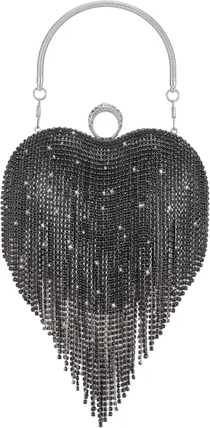 SWEETV Womens Rhinestone Heart Purse,Sparkly Evening Clutch Bag for Formal/Wedding/Cocktail/Prom/Party/Club