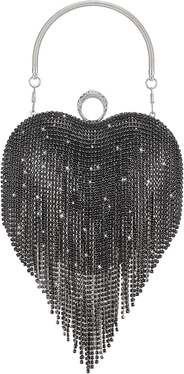 SWEETV Womens Rhinestone Heart Purse,Sparkly Evening Clutch Bag for Formal/Wedding/Cocktail/Prom/Party/Club