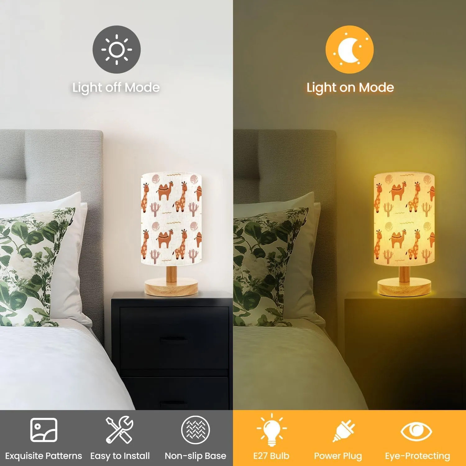 Table Lamp for Bedroom Seamless Pattern Giraffe Shower Scandinavian Pastel Textile Design Modern Lamp Beside Lamp Home Decor Night Light for Kids Nursery Room Office Dorm Living Room Decor