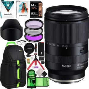 Tamron 28-200mm F2.8-5.6 Di III RXD A071 Lens for Sony E-Mount Full Frame Mirrorless Bundle with Deco Gear Backpack   Filter Kit   64GB Card   Software   2 in 1 Tripod Grip & Accessories