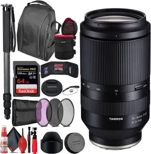 Tamron 70-180mm F/2.8 Di III VXD Sony E-Mount Lens (AFA056S-700) for Full Frame Mirrorless & APS-C (INT Model) Bundle: Deluxe Padded Camera Backpack, 64GB SD Card, 67mm Filter Kit, Monopod, and More