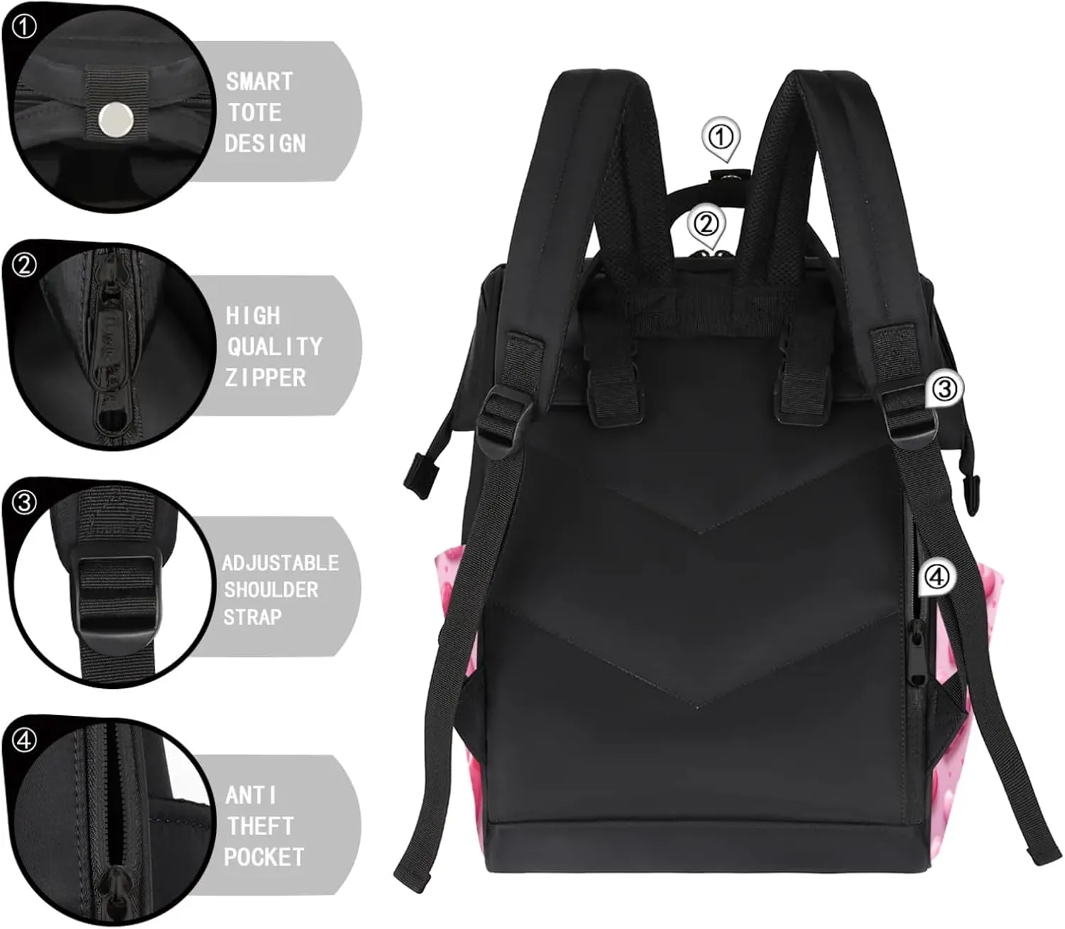 Tavisto Candy Hearts Sweet Double Shoulder Mommy Bag for Women, Polyester Large Capacity Diaper Backpack with Multi Pockets, Waterproof Adjustable Straps Diaper Bag for Moms Dads, 11''×7''×15.7''